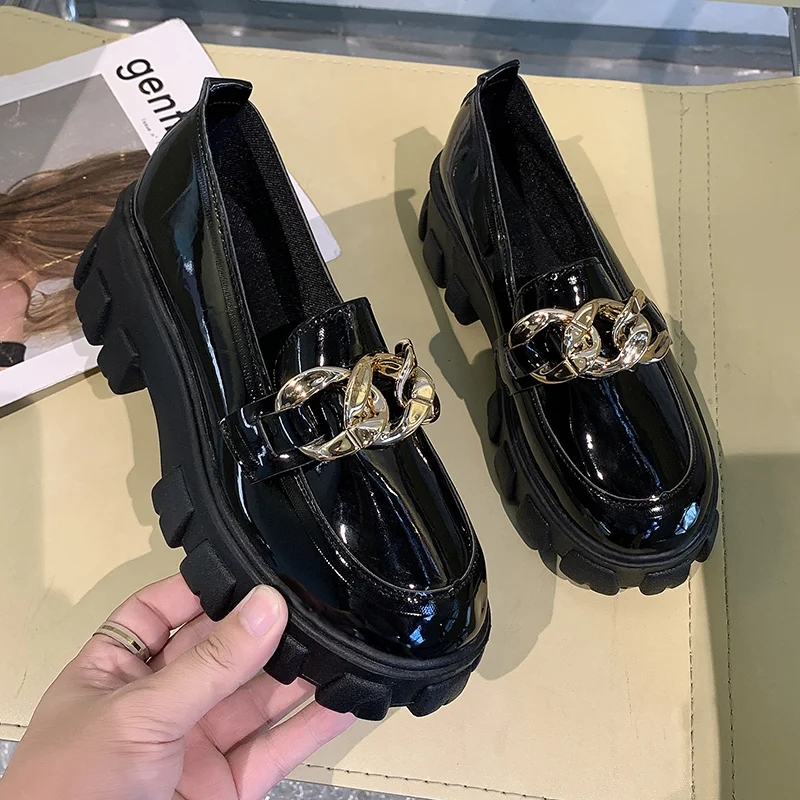 Women Spring Platform Flats Shoes Women Loafers Slip on Boat Shoes Metal Chain Designer Casual Leather Oxfords,women oxford shoes