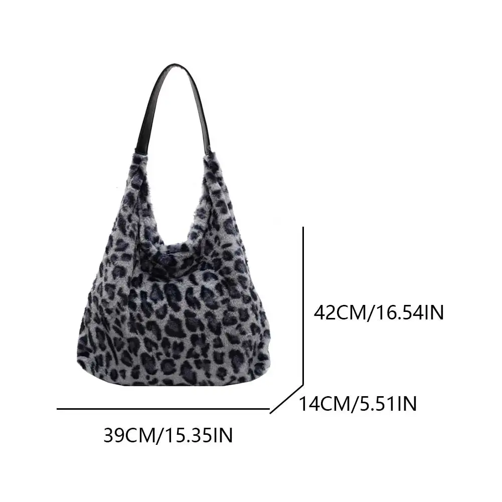 Women Plush Leopard Shoulder Bag Vintage Tote Handbag Large Capacity Chic Hobo Bag Fluffy Slouchy Tote Bag Simple Commuting Bag