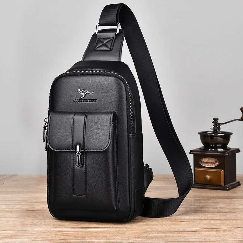 Brand Men's Leather Chest Bag Shoulder Bag Multi-function Cross body Waterproof Travel Messenger Pack Handbag For Male Female