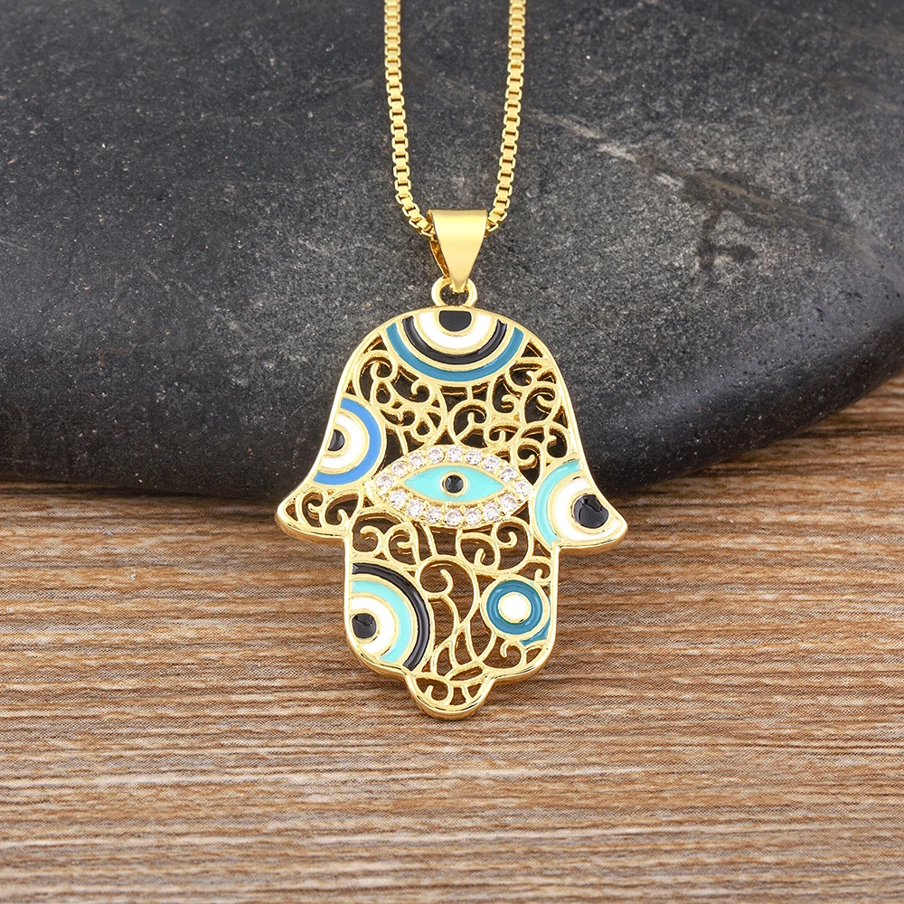 ORLY MARCEL Yellow Gold, Turquoise, Lapis and Emerald Hamsa Necklace |  Harrods SG