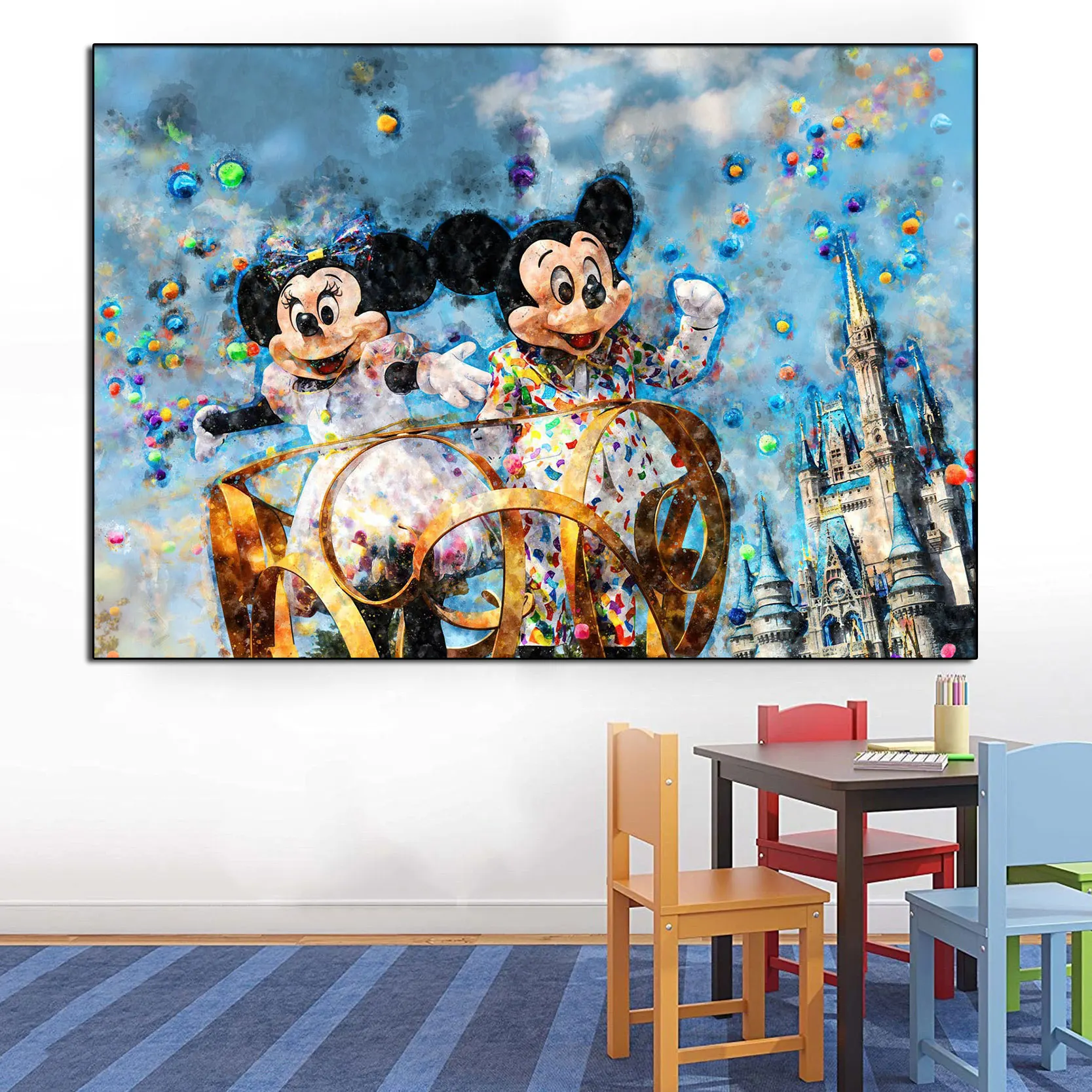 

Disney Mickey Mouse Canvas Print Pictures Minnie Watercolor Posters Disneyland Painting Wall Art For Living Room Home Decoration