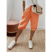 Shorts femmes été coton lin taille élastique poche élastique pantalons décontractés cinq quarts vêtements pour femmes YRW911 4