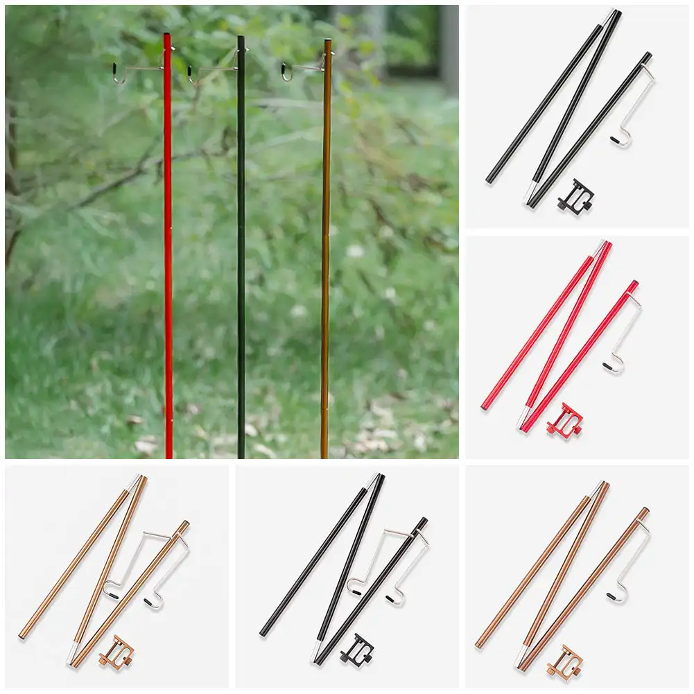 1Set Folding Table Light Stand Camping Lamp Stand with Double Hook Aluminum Alloy Outdoor Light Holder Lamp Hanger