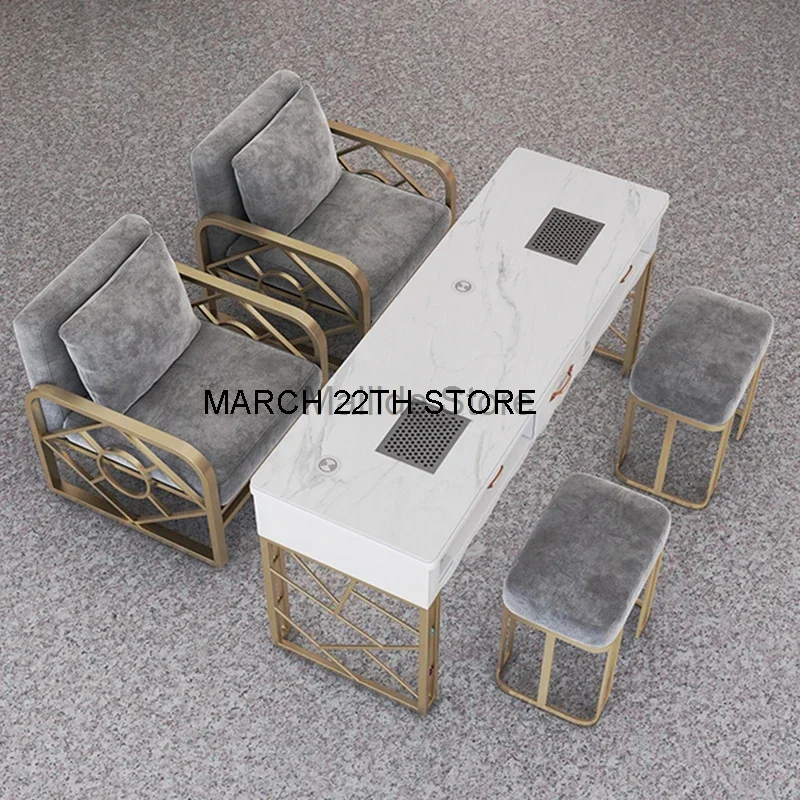 

Nordic Wrought Iron Nail Tables For Commercial Furniture Nail Station Light Luxury Upscale Multifunction Marble Manicure Tables