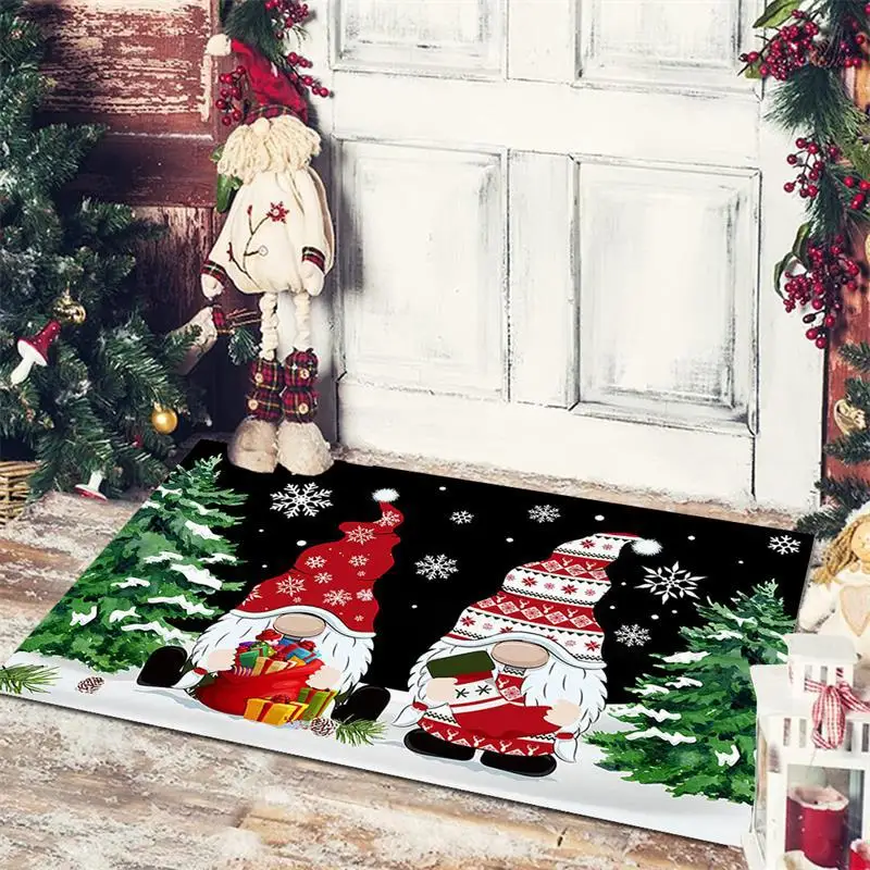 Christmas Ambience Floor Mat, Colorful Pattern Piecing Rug, Non