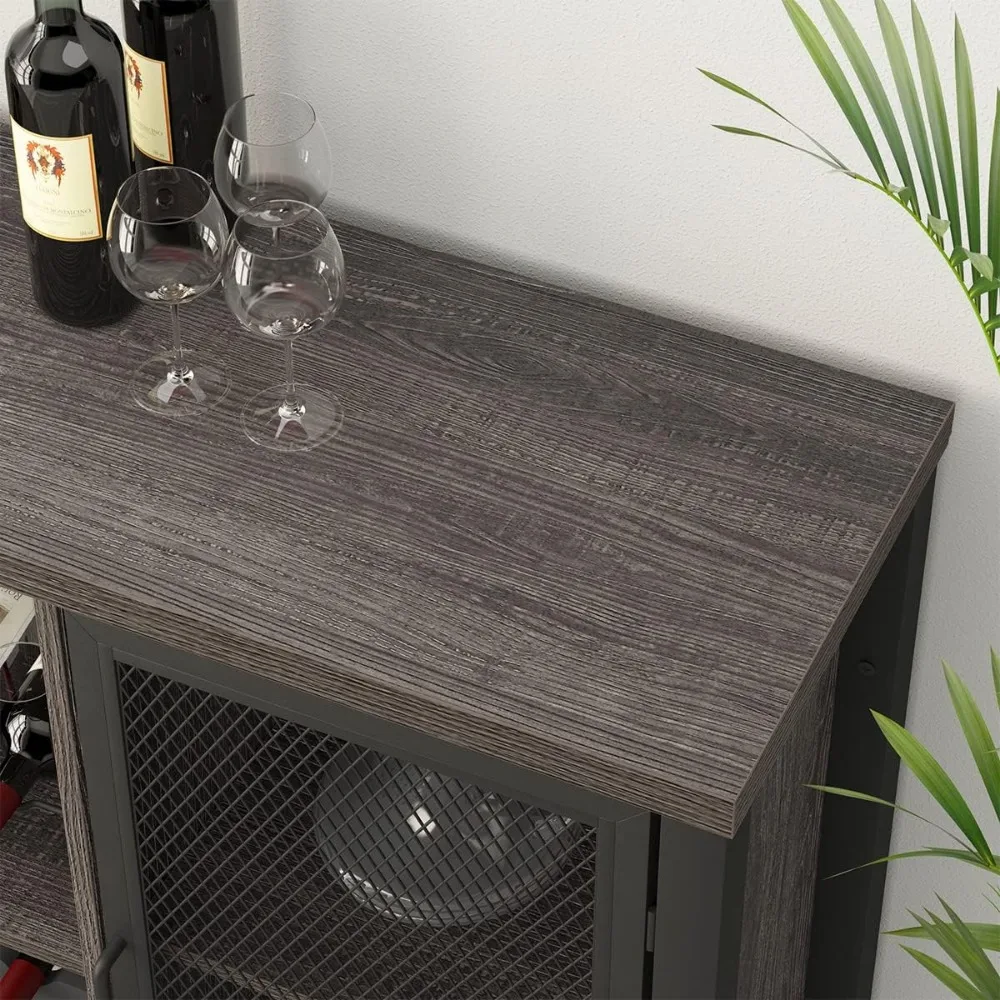 Industrial Wine Bar Cabinet, Rustic Coffee Cabinet for Liquor and Glasses, Farmhouse Home Dining, Kitchen Sideboard Buffet