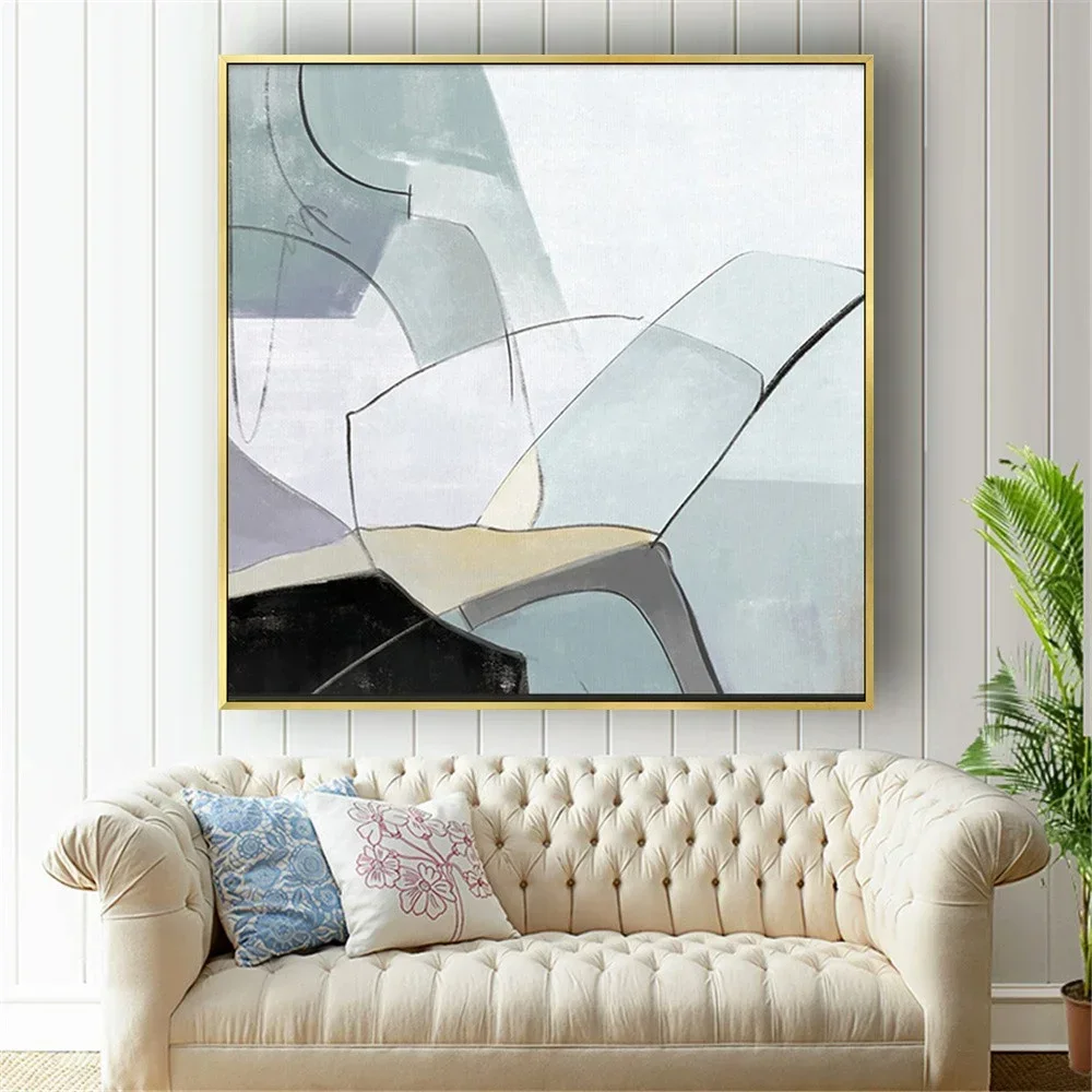 

New Nordic hand-painted oil painting light color marbled canvas painting wall art modern for home living room decor sofa mural O
