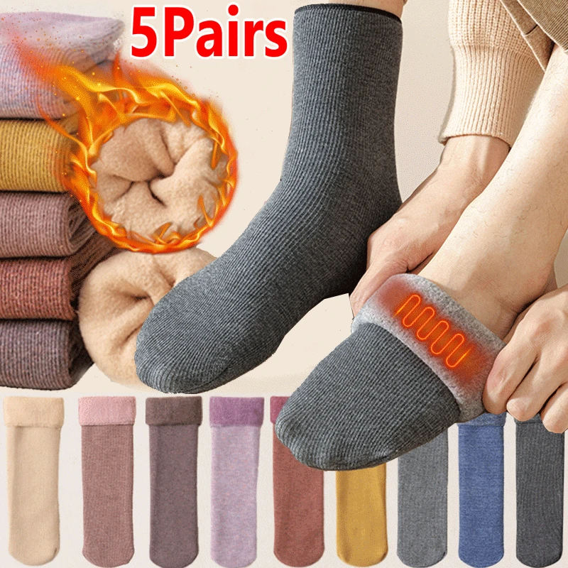 

1-5Pairs Cashmere Women Winter Thicken Short Socks Cotton Thermal Wool Warm Socks Snow Velvet Boots Home Floor Calcetines Mujer