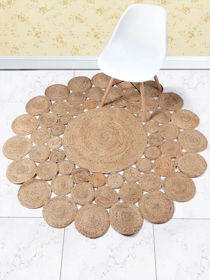 Farmhouse Style Rug Round 100% Natural Jute Carpet Braided Rustic Mat Living Room Decoration