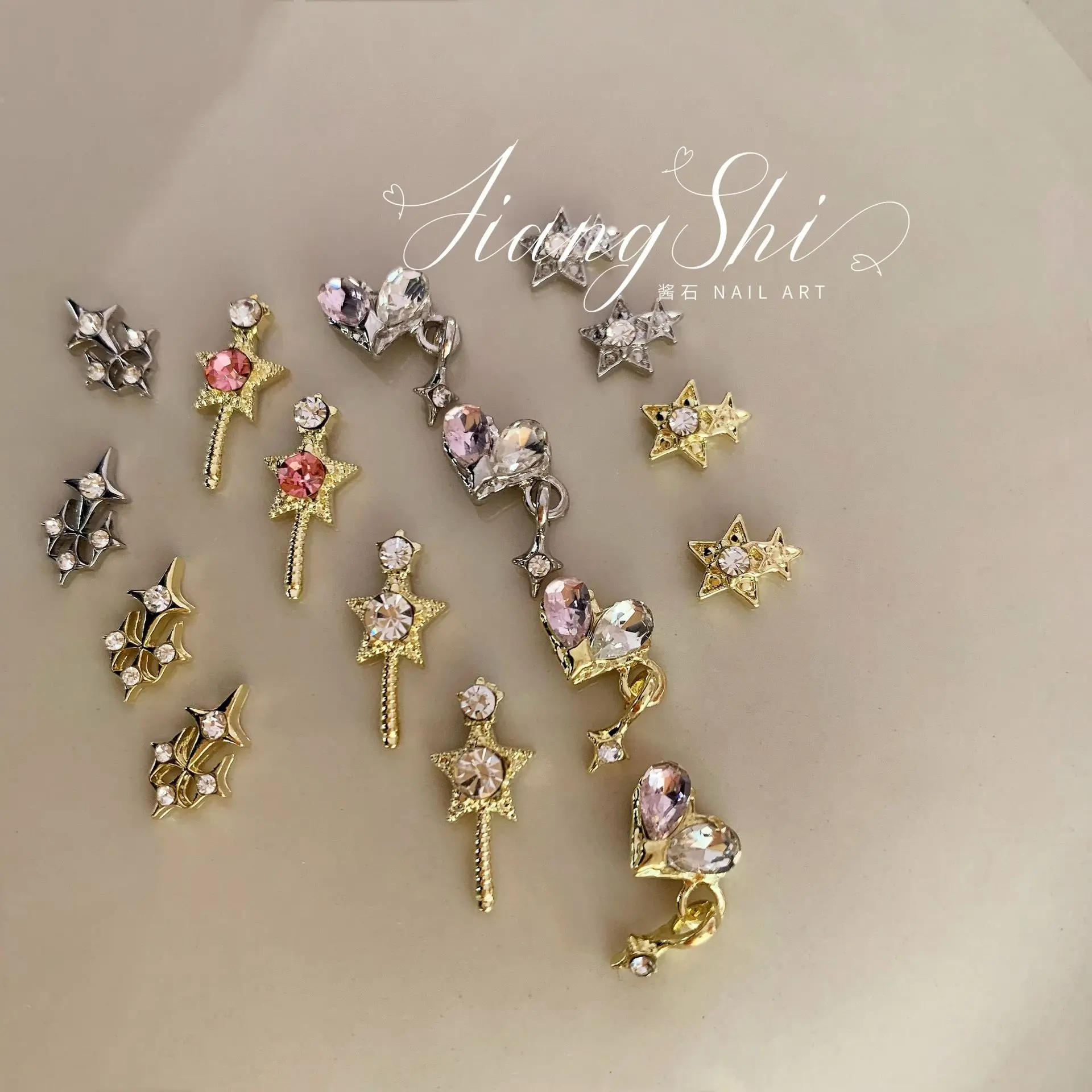 

50Pcs Beauty Girl Meteor Nail Charm Gold And Silver Enhancement Star Zircon Diamond Five Pointed Star Manicure Sailor Heart Moon