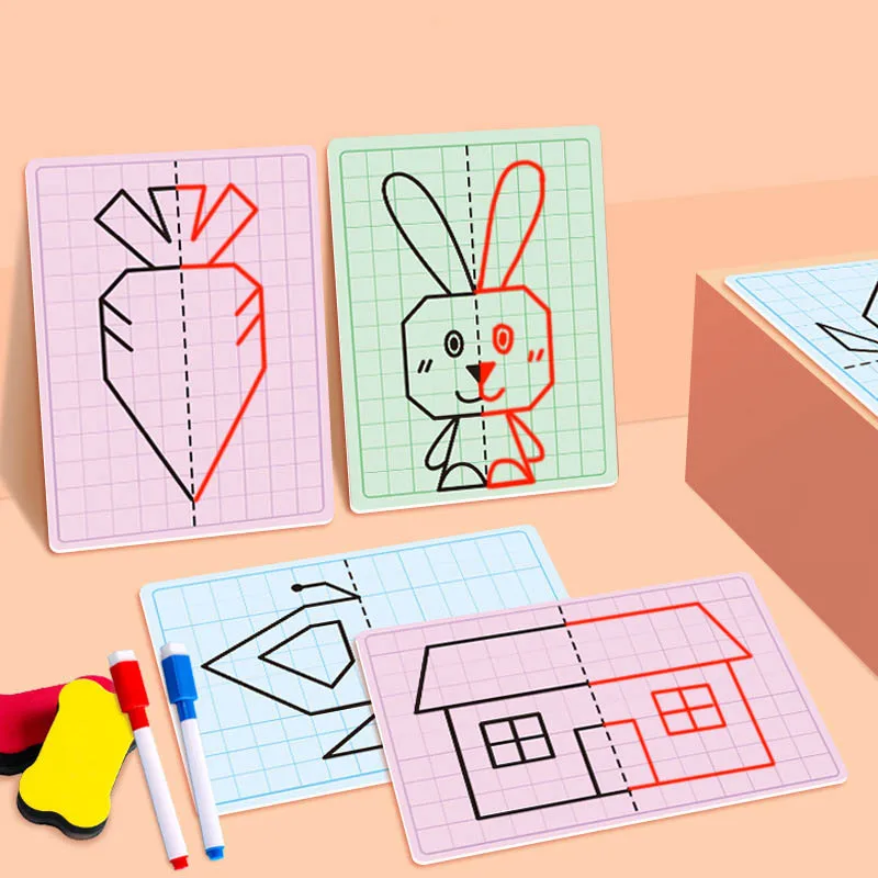 Kids Lattice Symmetrical Drawing Graphics Puzzle Toys Creative Concentration Train Tracing Painting Cards Children Teaching Aids 3