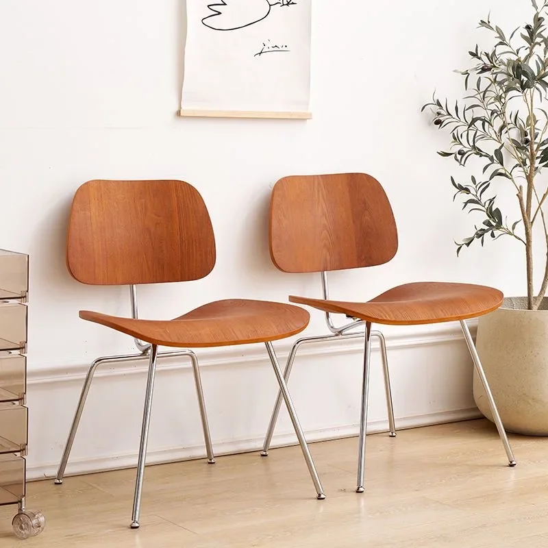 Chaise de salle à manger en contreplaqué moulé avec pieds en acier inoxydable, meubles de restaurant, chaise en bois moderne du milieu du siècle, cimetière