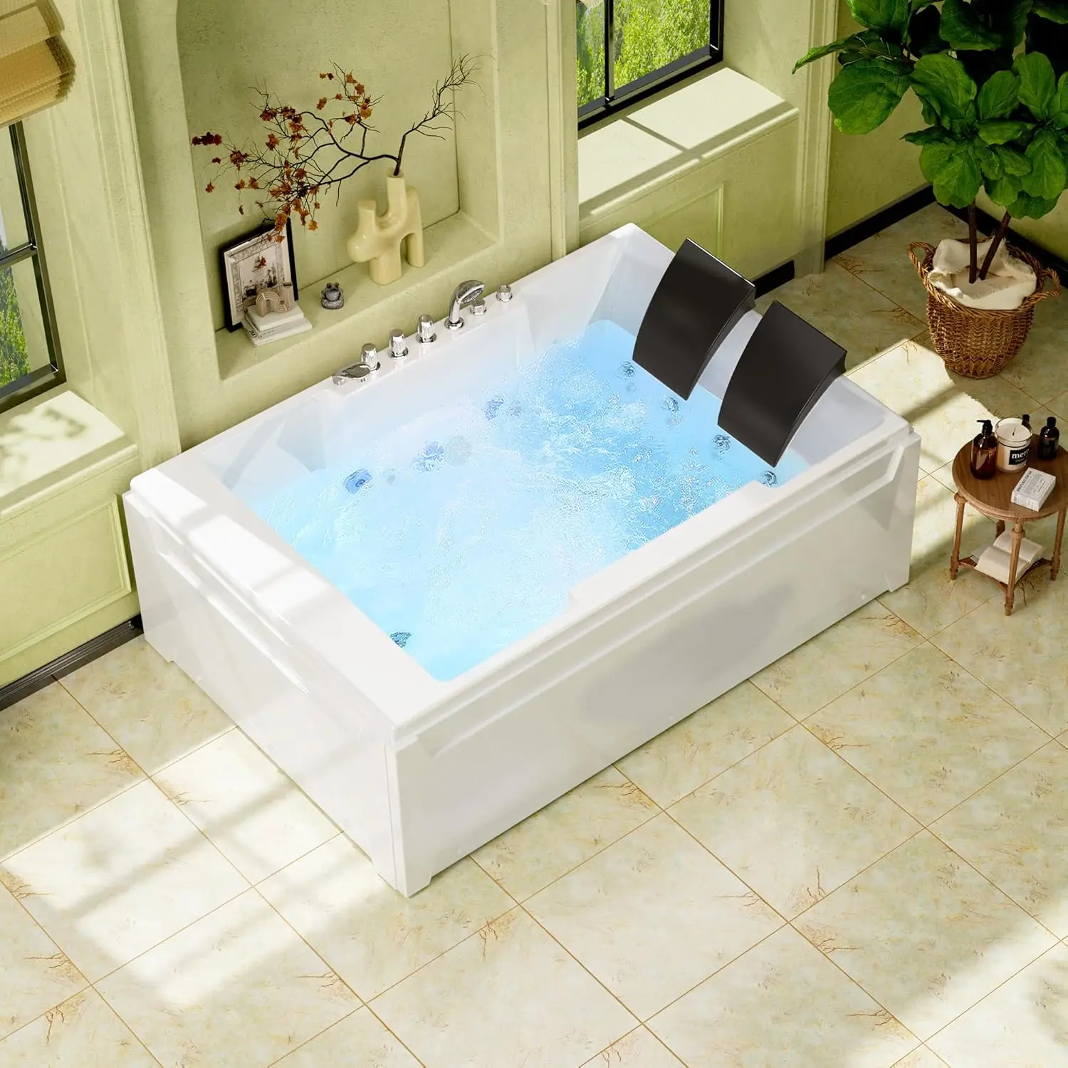 72" x 48" Whirlpool Tub 2 Person Jetted Bathtub Hydro Massage Chromatherapy ETL Certified 3 Sided Apron Acrylic 1125 Watt 6
