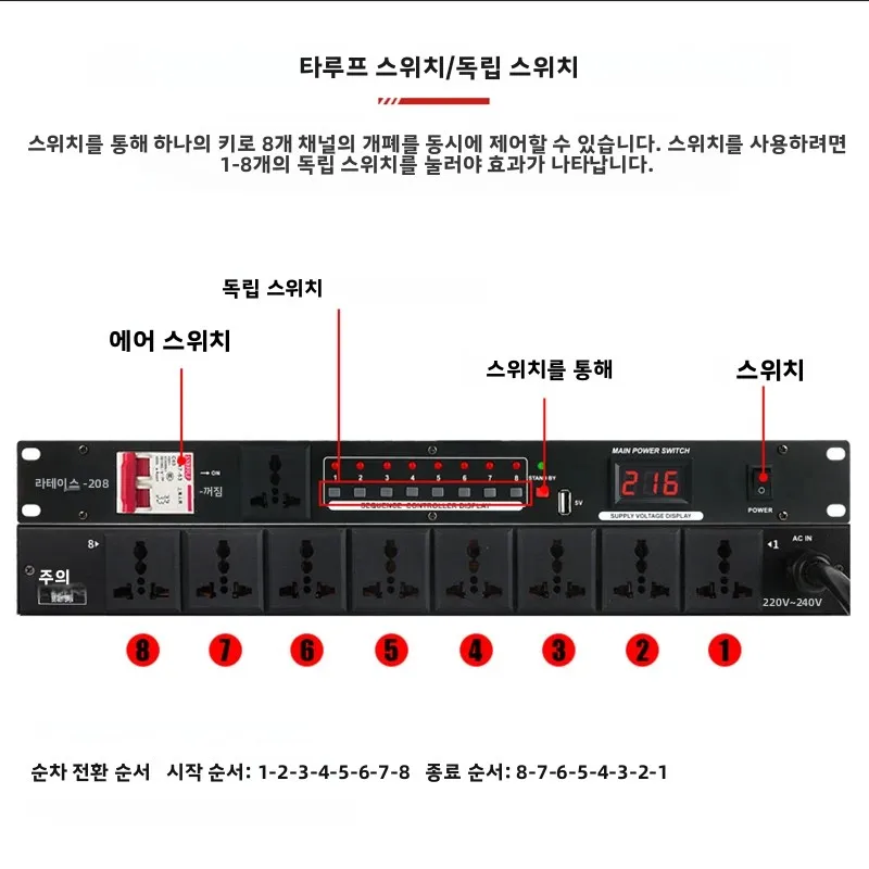 레이헤이즈 S-208 8채널 파워 시퀀서 (전압 보호 기능 및 8개의 독립 채널 스위치 포함)