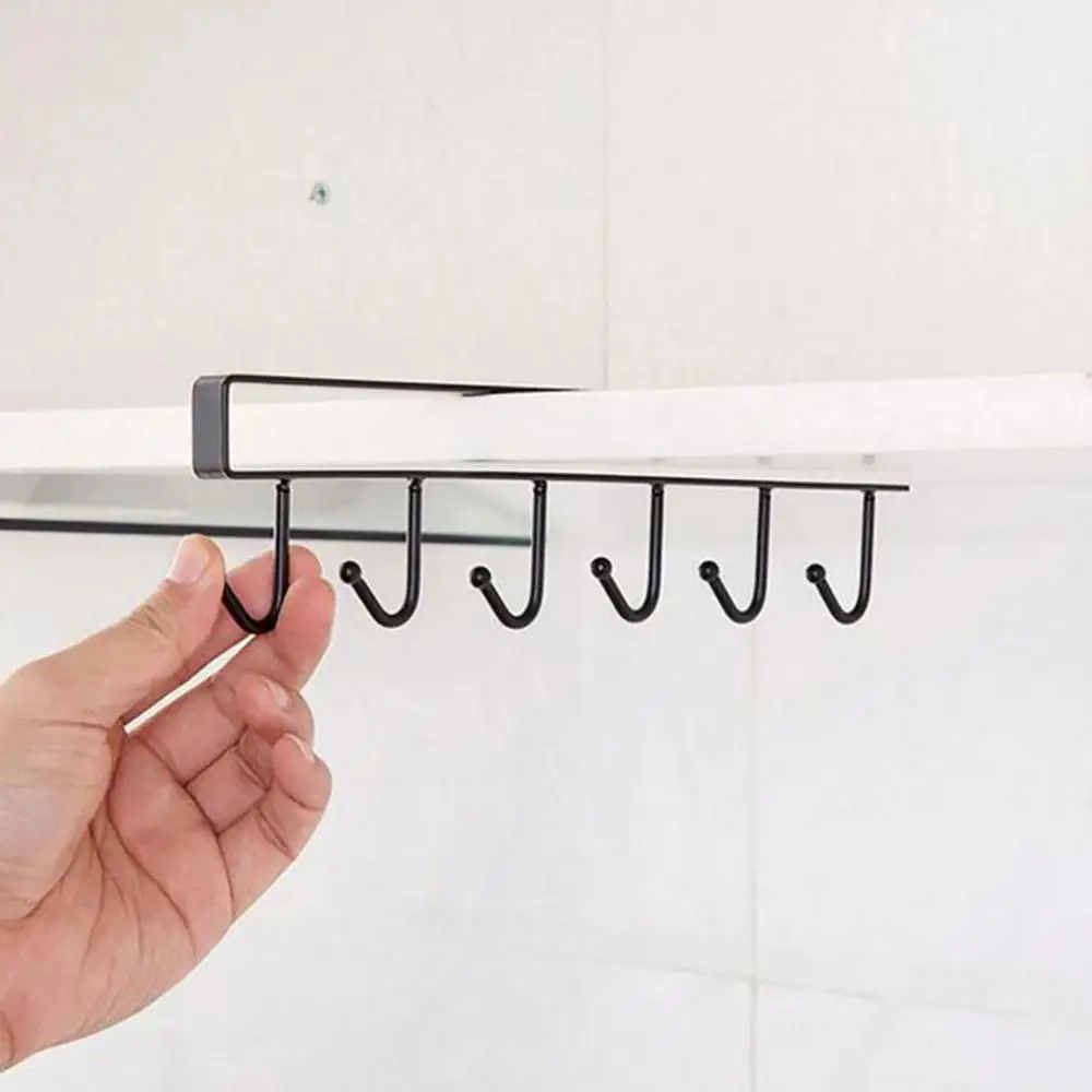 Kitchen Cutlery Cup Storage Rack With 6 Hooks Wall Mount Cupboard Hanging Hook Clothes Hanger Rangement Cuisine Cup Storage Rack