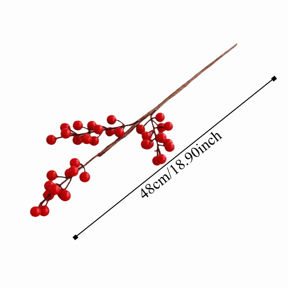 DIY Red Berry Branche Realistic Snow Frosted Artificial Holly Berries Reusable Wreath Decor Fake Plant Christmas Tree Decor