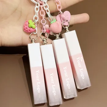 Lip Gloss Tube Custom Logo Cute Pink Key Chain Clear Lipgloss Packaging Tubes 3ml Bottle Wholesale for Cosmetics 1