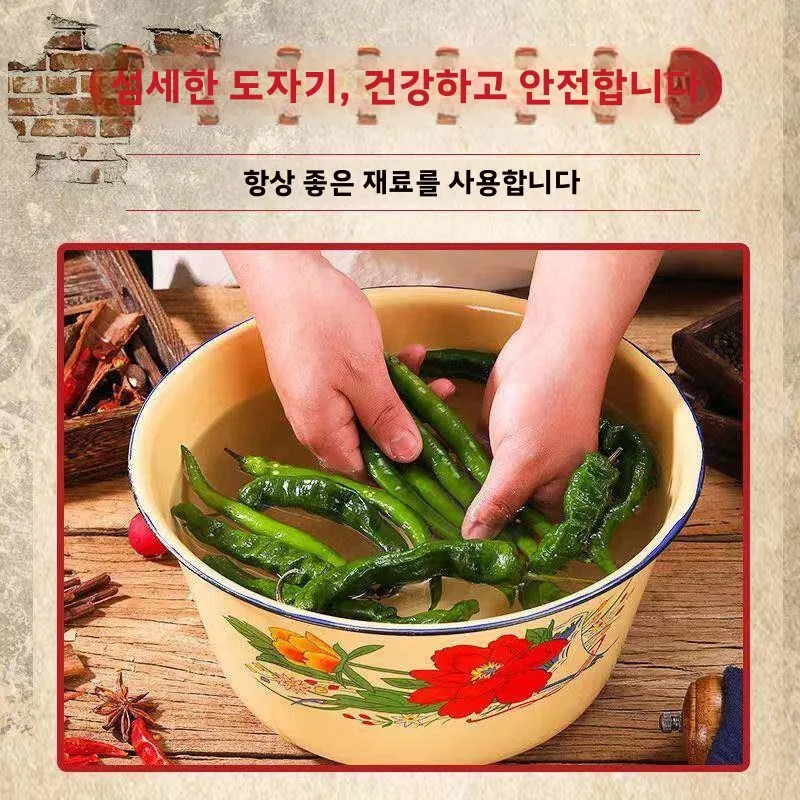 딥 에나멜 냄비 옛날 스타일 평평한 바닥 그릇 뚜껑이 있는 수프 팬 중국식 원형 주방기구 설거지용 그릇