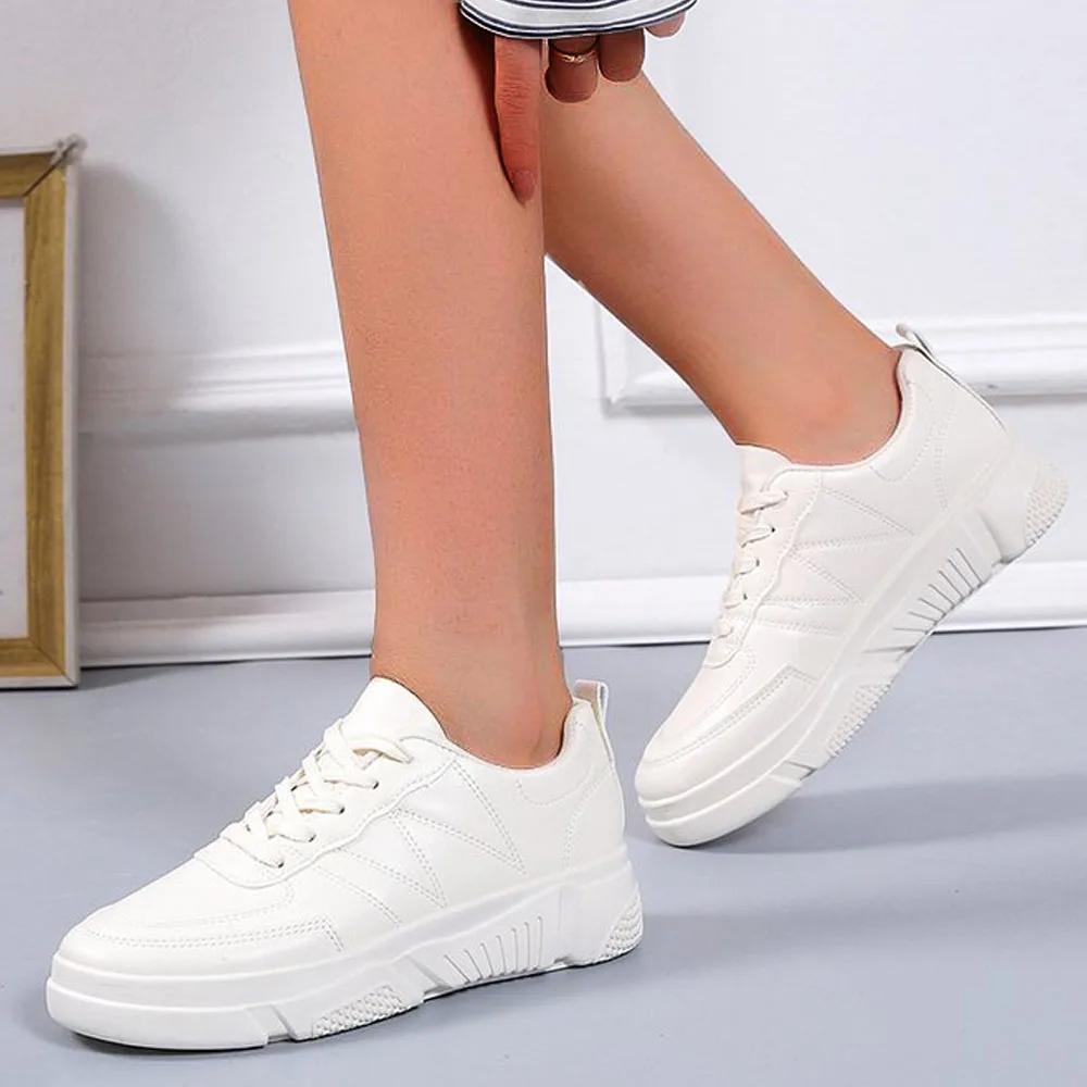 Large-Sized Flats Women 2024 Spring Autumn New Shallow Ladies Lace Up Casual Shoes 36-43 Outdoor Walking Running Sport Sneakers