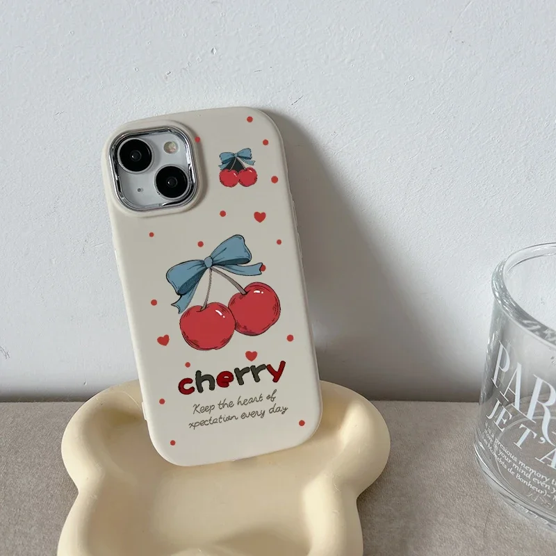 Cute Cherry Bow Luxury Lens Cover Phone Case