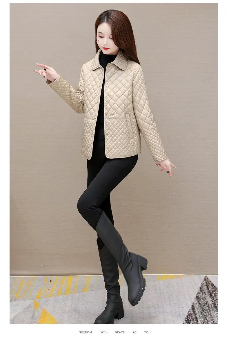 Autumn Winter Women Midi Plaid Quilted Coats Fashion Female Korean Clothing New Solid Casual Thicken Warm Long Sleeve Jackets