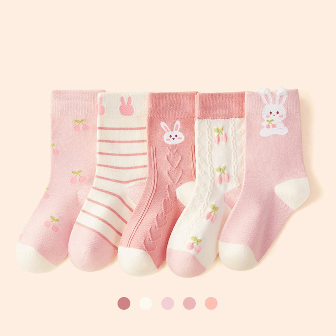5 Pairs Spring Autumn Kids Socks Cute Rabbit Baby Mid Tube Socks For ...