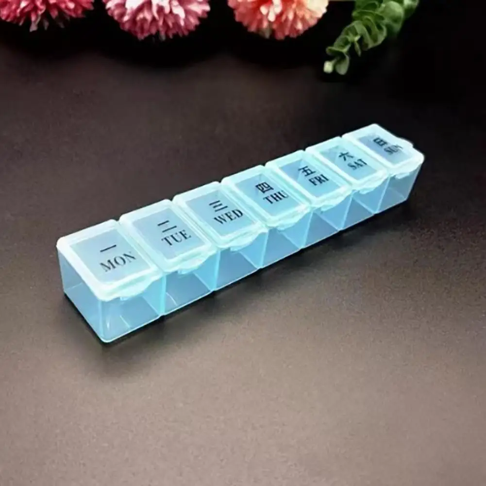 

Pill Box with 7 Grids Travel-friendly Pill Organizer with 7 Grids Transparent Lid for Business Trips Outdoor Adventures Small