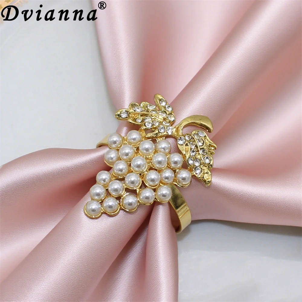 6Pcs Pearl Napkin Rings Grapes Fruit Napkin Holder Rings for Christmas Wedding Dinner Party Table Decor HWP02 napkin ring