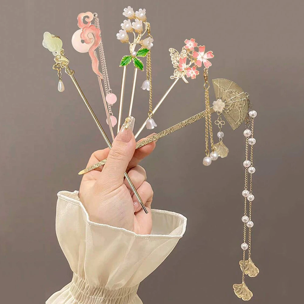 Chinese Style Pearl Tassel Hairpin Retro Hanfu Qipao Headwear High-end Feeling updo Hair 1pc woman Hair Accessory hair accessory pearl hairpins