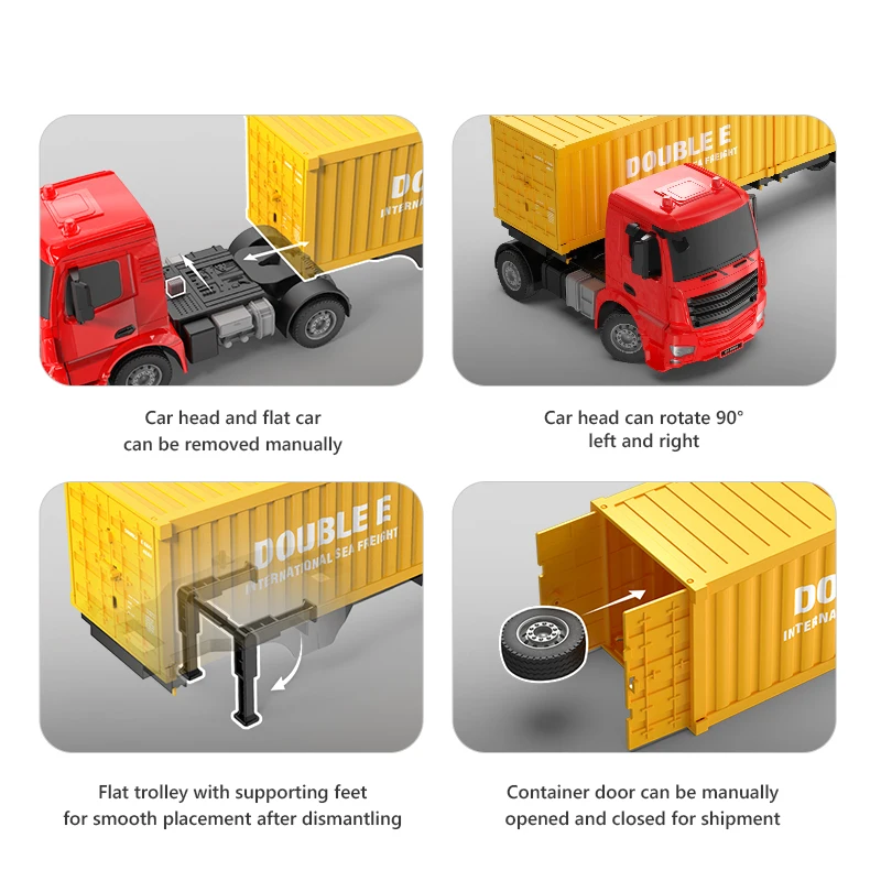 Double E E663 RC Flat Trailer Excavator Sound LED Lights Remote Control Truck Kids Toys Engineering Vehicle Boy competitive Game 4