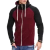 Winter Fashion Fitness Sports Men's Casual Splicing Color, Insert Shoulder Sleeve Hooded Thickened Straight-Through Hoodie 3