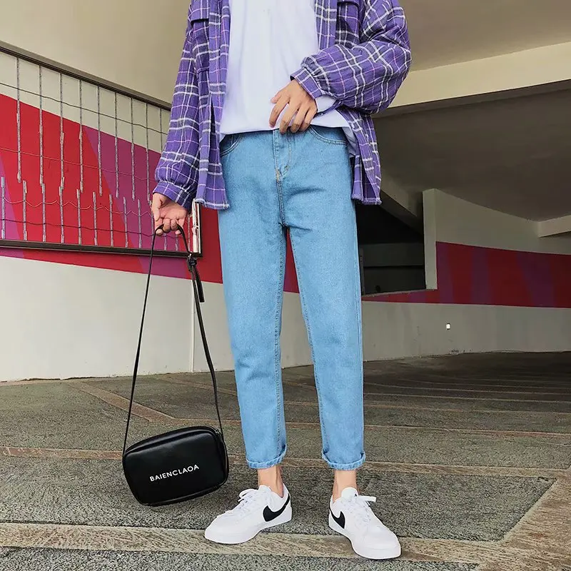 Wholesale 2022 Fashion Men's Teenagers Street Straight Casual Jeans Korean Slim Cropped Pants Summer Casual Men's Harem Pants
