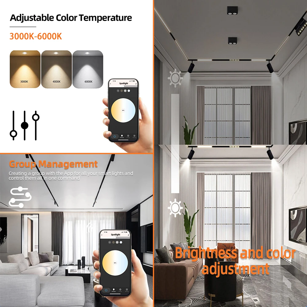 Smart Magnet Track Light System, Tuya Zigbee Dimmable LED Spotlight Adjustable Magnetic Rail Lamp Lighting for Living Room Black 2