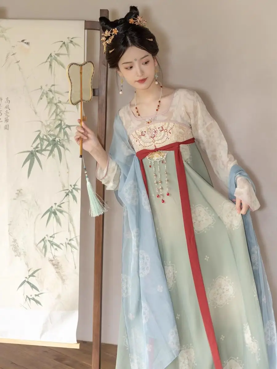 

Chinese Classical Costumes Hanfu Tang Style Chest Length Han Element Dress Daily Commuting Improvement Hanfu Women Summer