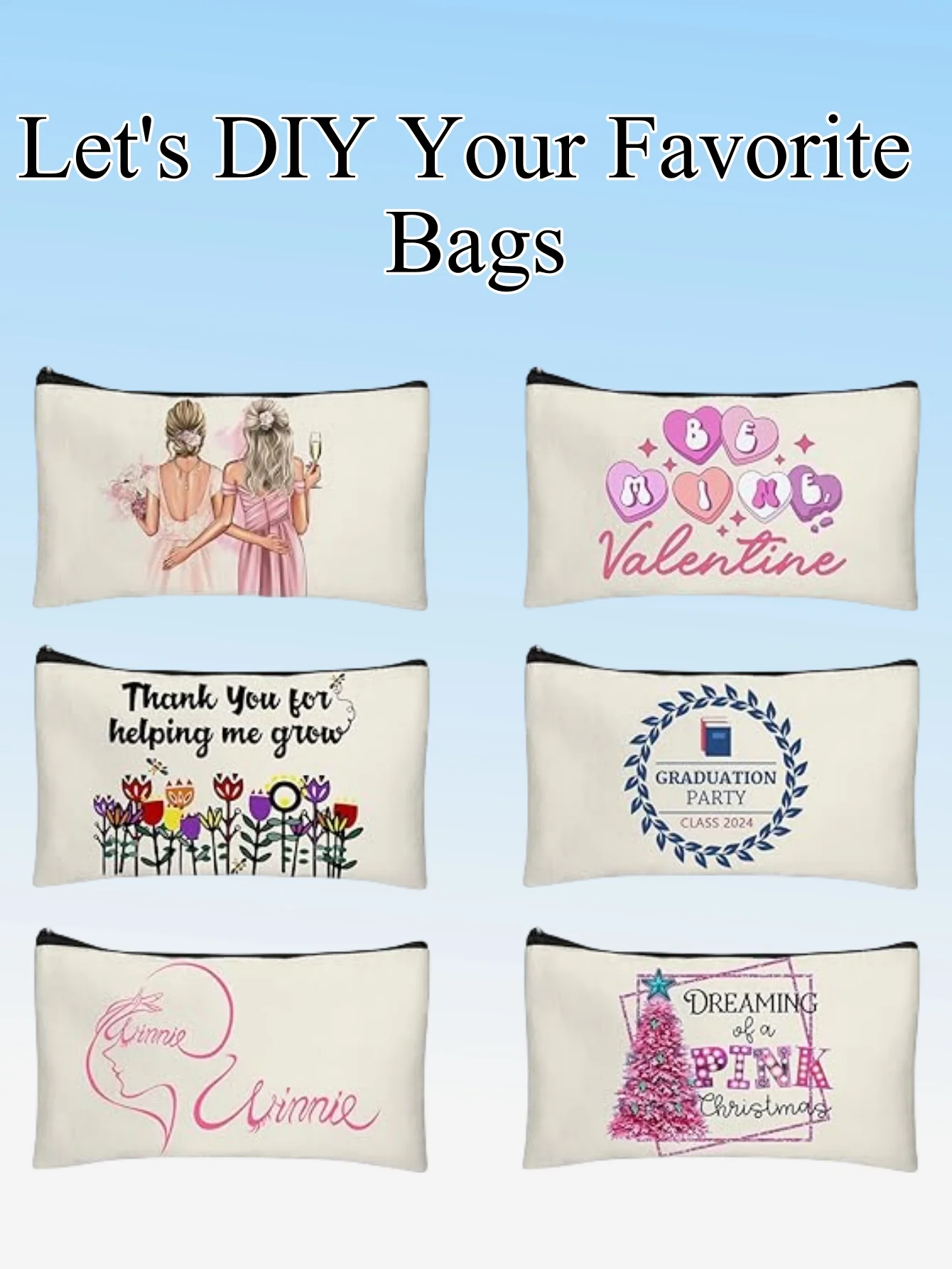 1-10 قطعة حقيبة قماش فارغة بسحاب ، حقيبة مستحضرات...