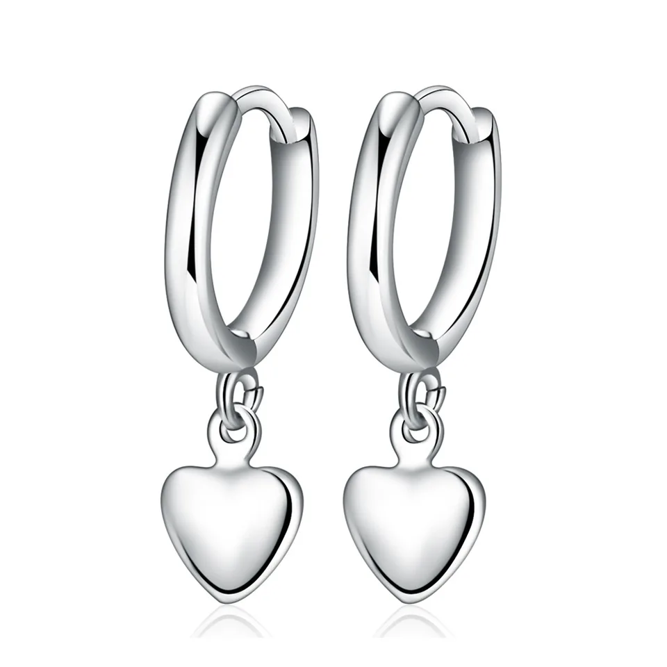 Orecchini a lobo a cuore aperto in argento sterling, con zirconi e