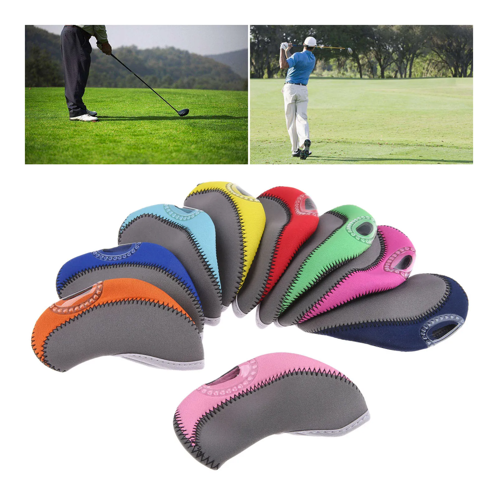 10Pcs Neoprene Golf Irons Head Cover Set with Transparent View Windows