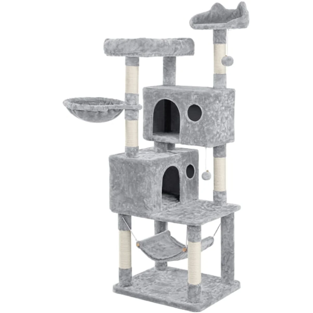 

Multi-level Cat Tree Tower with Condos and Perches, Light Gray Focv test