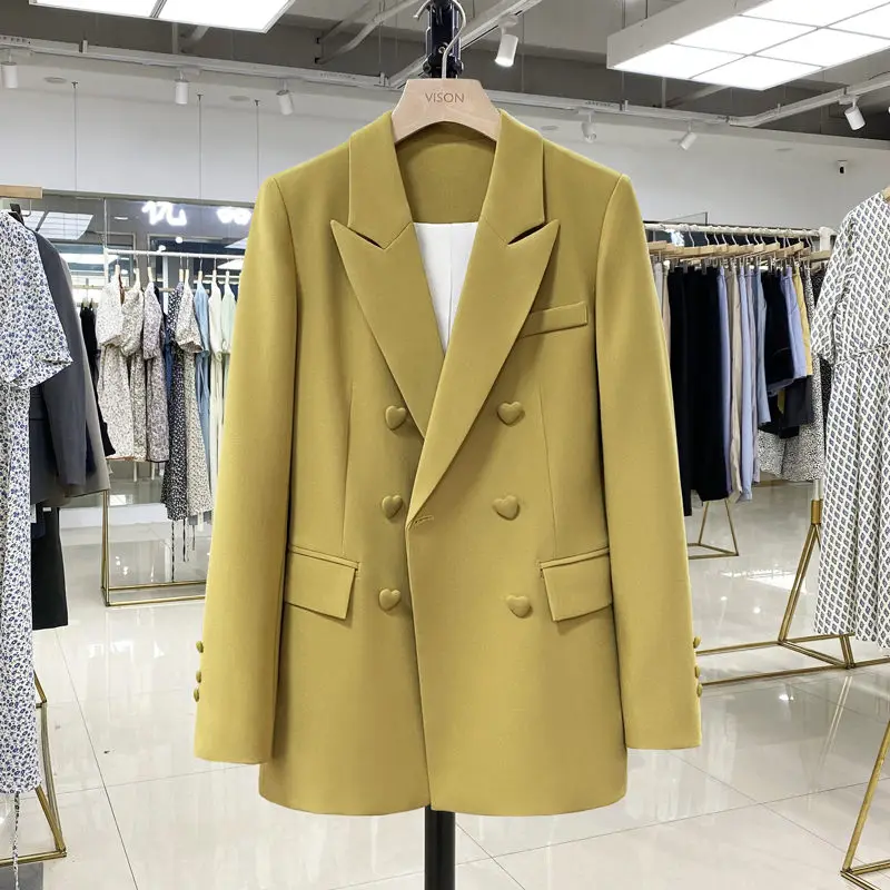

Design Solid Color Suit Coat Women's 2022 Spring Autumn British Style Trendy Long Sleeve Blazer Jacket Female Outerwear T1266