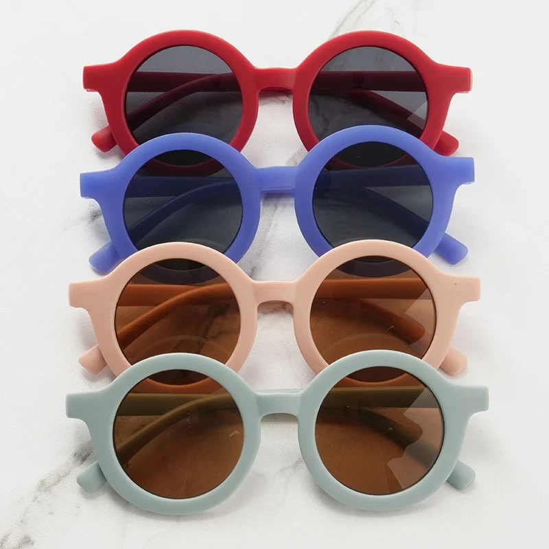 Baby sunglasses matte children's sunglasses trendy round frame retro mocha colored glasses UV400 anti purple line kids sunglasses