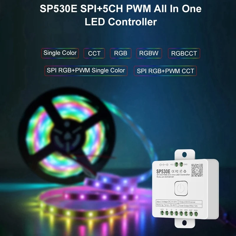 12-In-1 Wifi LED Controller SP530E PWM SPI Pixels Dimmer For WS2812B WS2811 RGB RGBW LED Strips With Voice Control 6