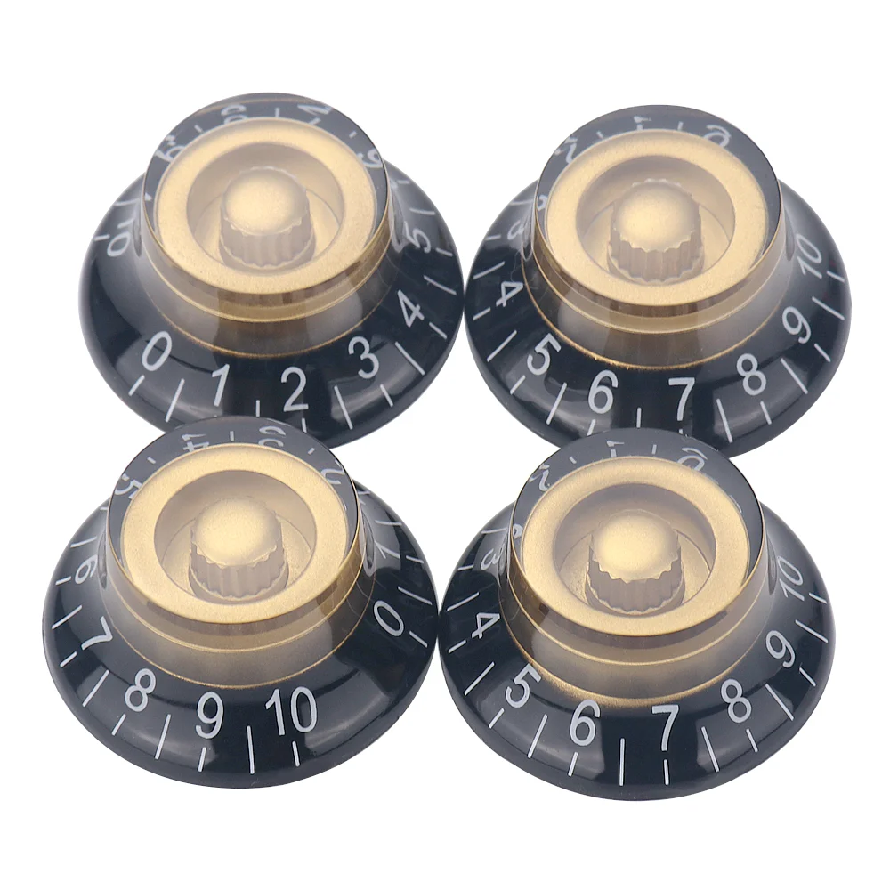 4pcs High Grade Guitar Bass Knobs Black Gold Bell Top Hat Speed Volume