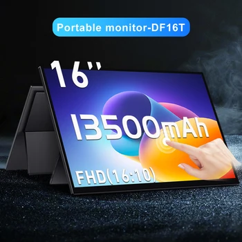 16" Touchscreen Portable Monitor FHD 13500mAh Battery 350nits Freely Adjust Display Extender for Laptop PC macOS Phone With Bag