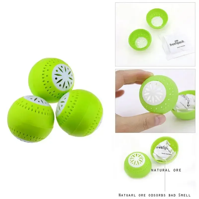 Refrigerator Deodorizing Balls with Active Carbon - Set of 3, Kitchen Odor Eliminator