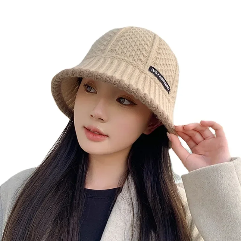 Women's Hat Winter Warm Knit Bucket Hat Warm Fisherman Hats Female Fashion Korean Beanie Lady Retro Black Panama Cap For Women women bucket hat women hat bucket hat