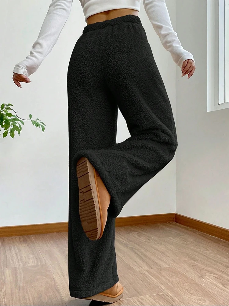 Autumn Winter Solid Women Plush Warm Fleece Wool Pants Casual Loose Drawstring Women High Waist Comfortable Material Sweatpants 6