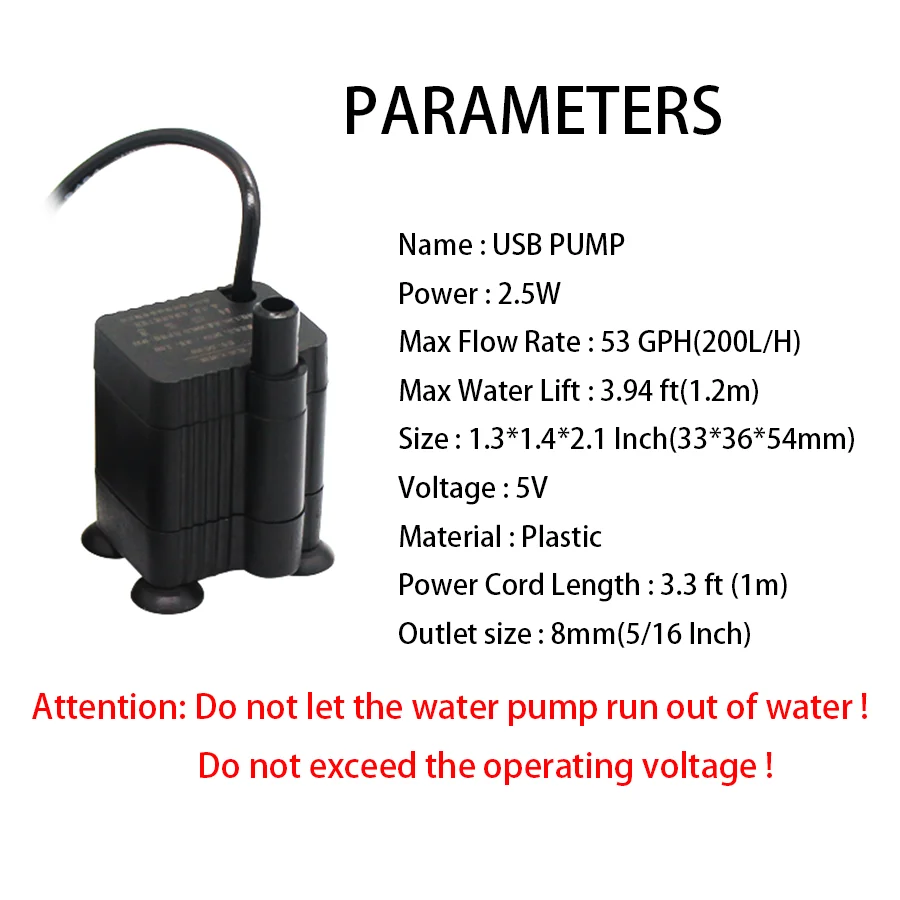 USB Bottom Suction Pump 5V 2.5W 1Pc water pump aquarium water pump