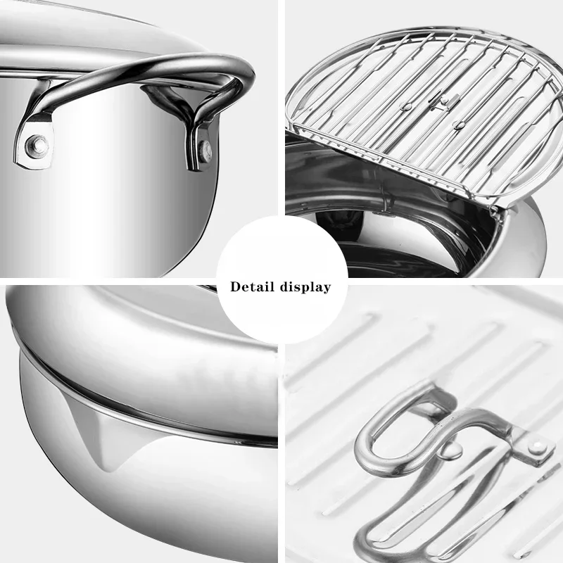Household 220v 304 Stainless Steel Tempura Fryer Temperature Control Fried Chicken Fried Pan Cooking Tool Gas Electric Stove Uni 3