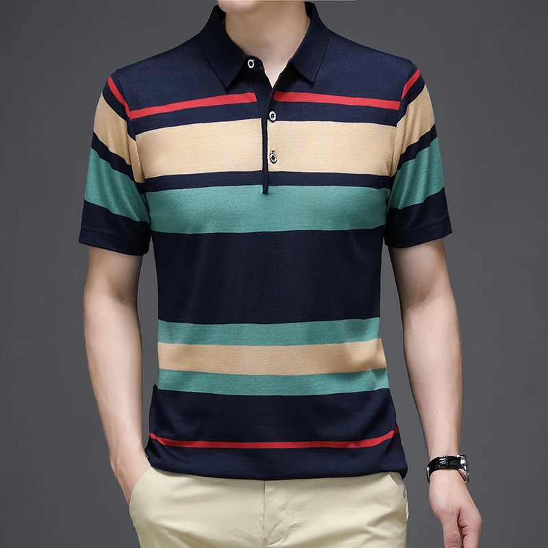 2026 Sommer Neu Herren Gestricktes Gestreiftes Kurzarm-POLO-Shirt Bequemes und Kühles Lässiges Mode-T-Shirt – Detail 9