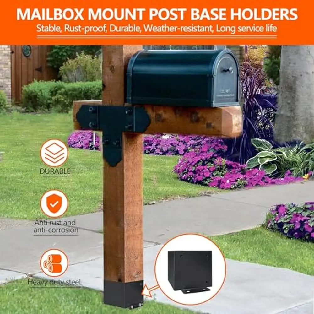 6x6 Steel Post Base Bracket Kit Wood Fence Pergola Deck Galvanized Waterproof Easy Installation DIY Outdoor Holder Complete